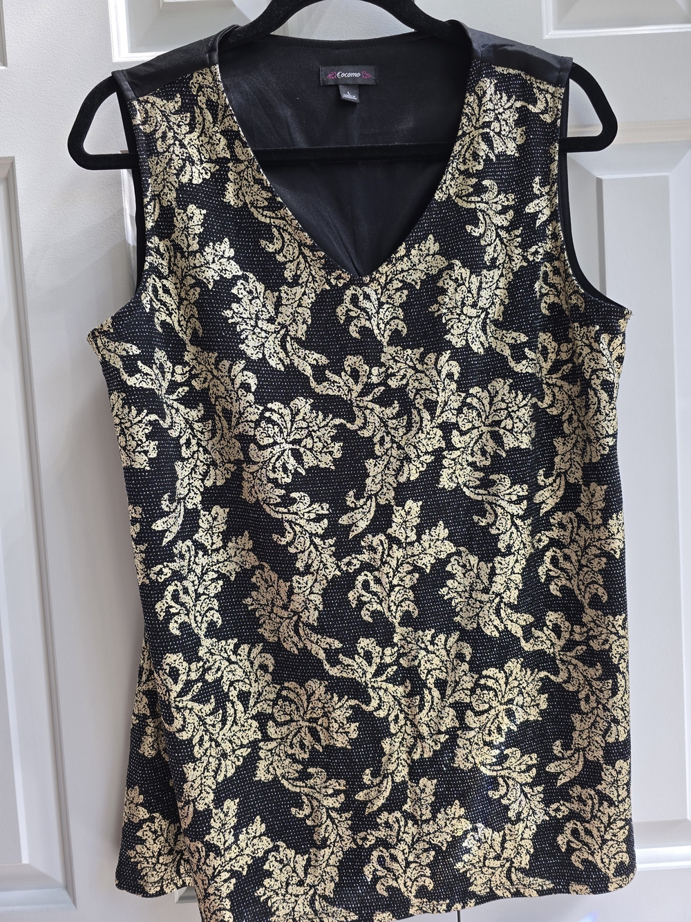 Cocomo Black Top with Vine Design In Gold